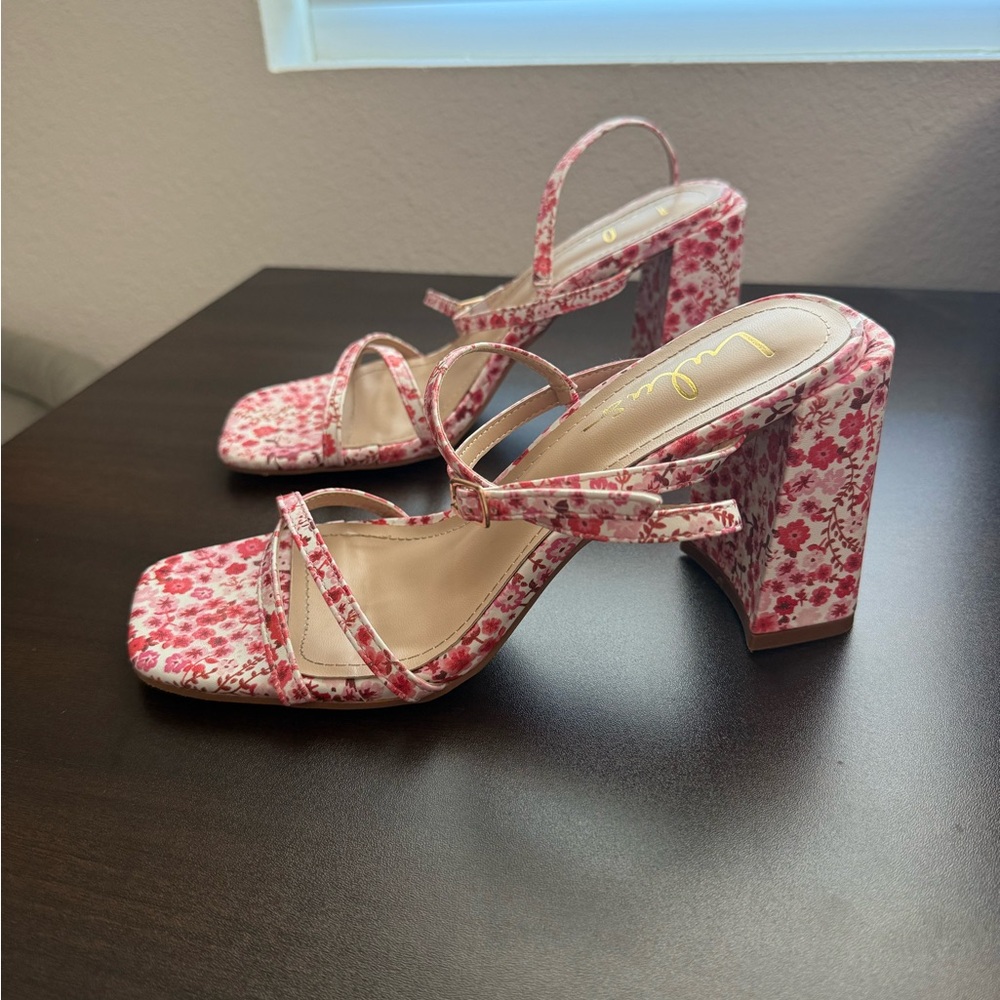 Lulu's Pink Floral Block Heels - Picture 4 of 6